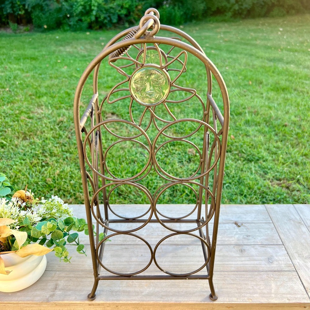 Vintage Celestial Sun With Face Iron Wine Rack - Picture 4 of 14